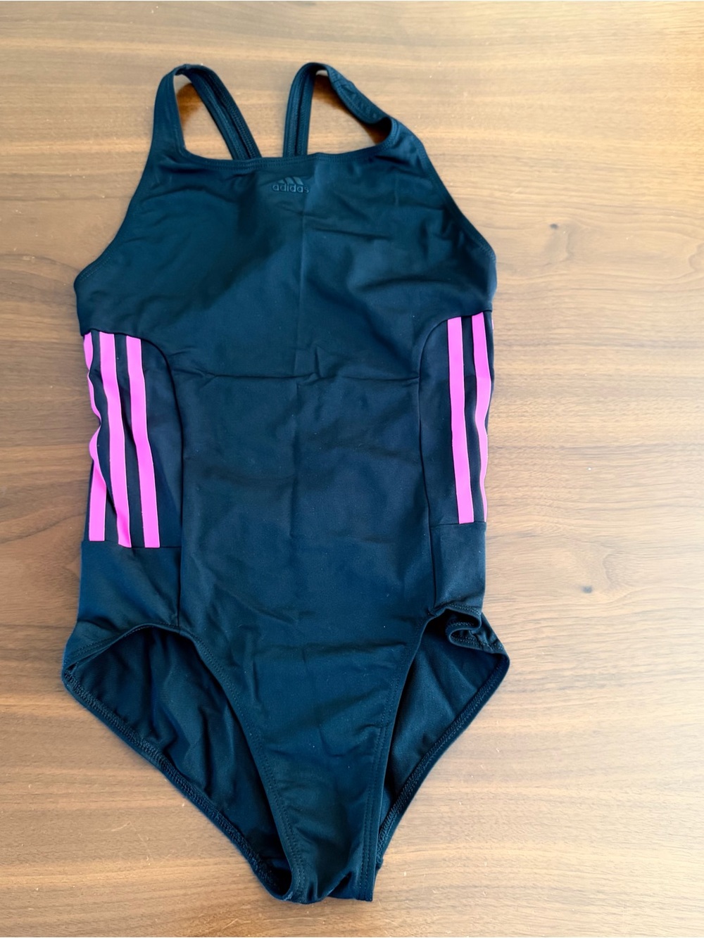adidas Black One-Piece Swimsuit with Pink Side Stripes-Size L - Picture 2 of 8